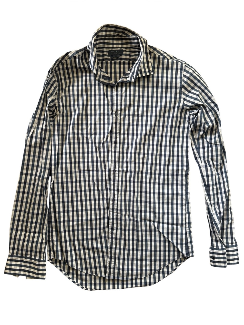 Men's Navy and White Check Button-Up Superslim Fit Shirt